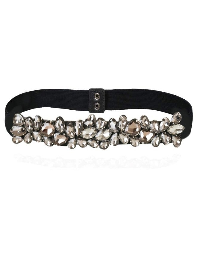 Dorchid Women Rhinestone Belt Crystal Sparkly Dress Belts Thin Elastic Waist Belts for dressy Lady (Black, 36~40") - Image 1